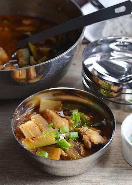 agu jjim or spicy Korean monkfish stew