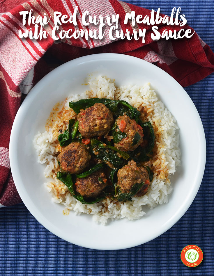 Thai Red Curry Meatballs with Coconut Curry Sauce by kimchi MOM for #SundaySupper