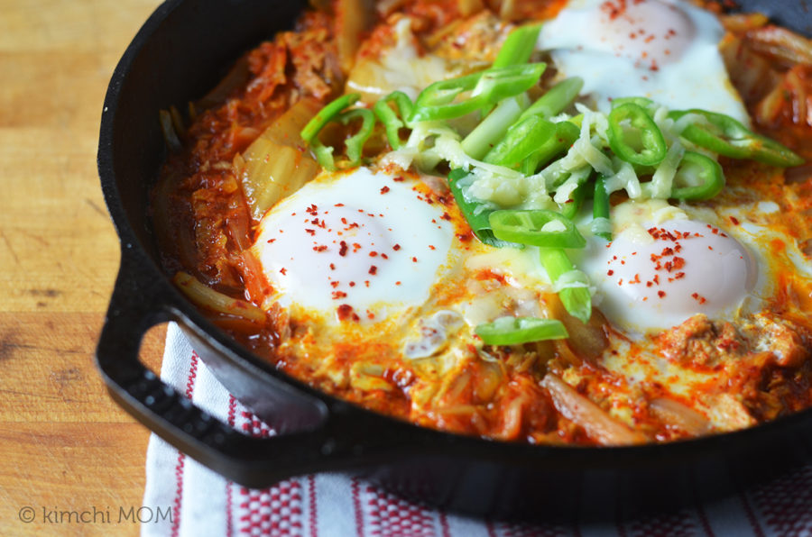 Eggs in tuna kimchi jigae for #BrunchWeek.